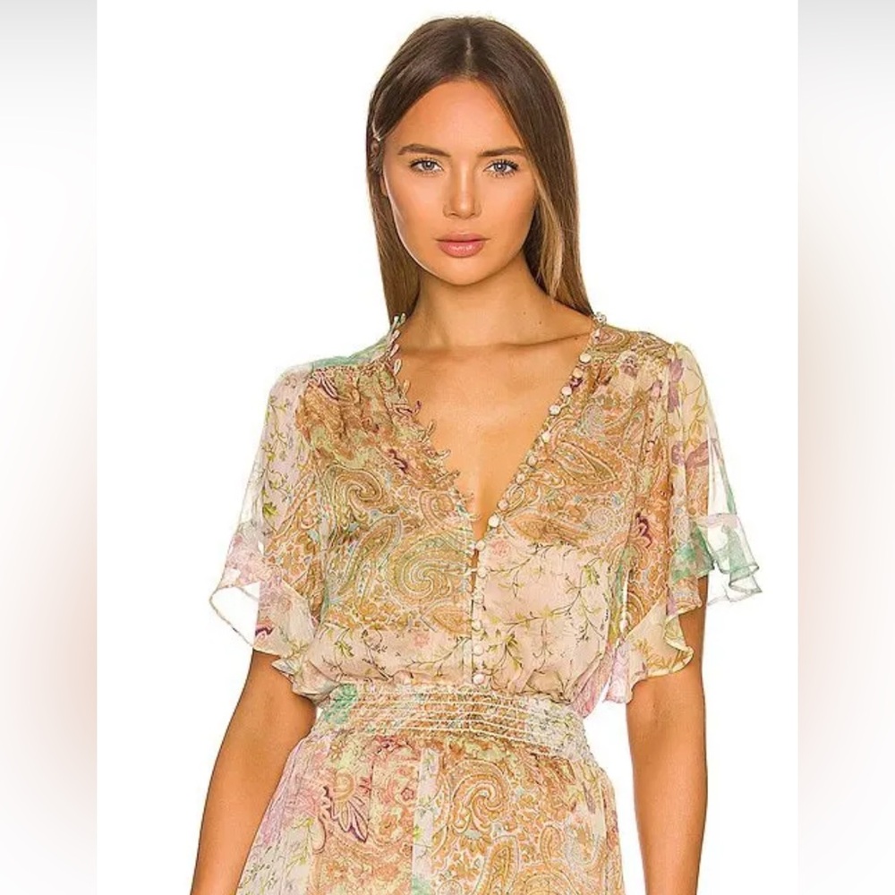 Misa Para Sheer Chiffon Blouse Top in Ischia Paisley Size S